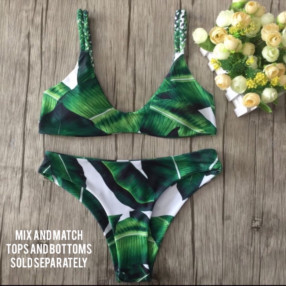 🌴RESTOCK🌴GREEN AND WHITE PALM LEAVES BIKINI - Picture 1 of 8